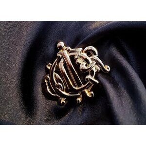 Vintage Authentic CHRISTIAN DIOR Gold Logo Monogram Brooch Pin